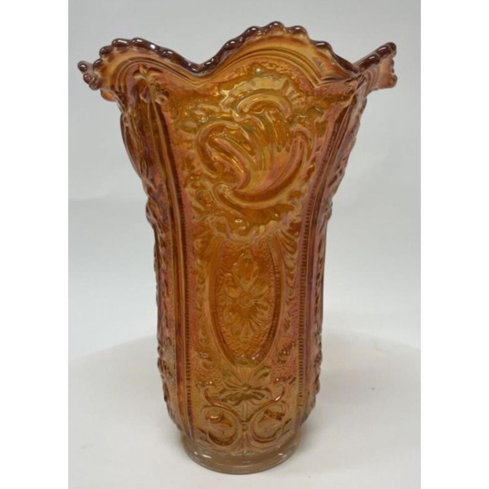 Vintage, Amber Imperial Glass, Carnival Glass, Amber Footed, Tall Vase